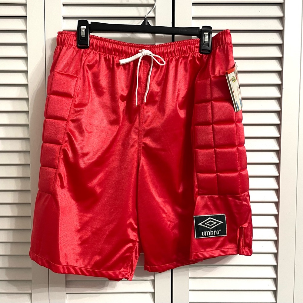 NWT Vintage Umbro Red Padded Soccer Shorts Goalkeeper Y2K Brazil Nylon Size XL